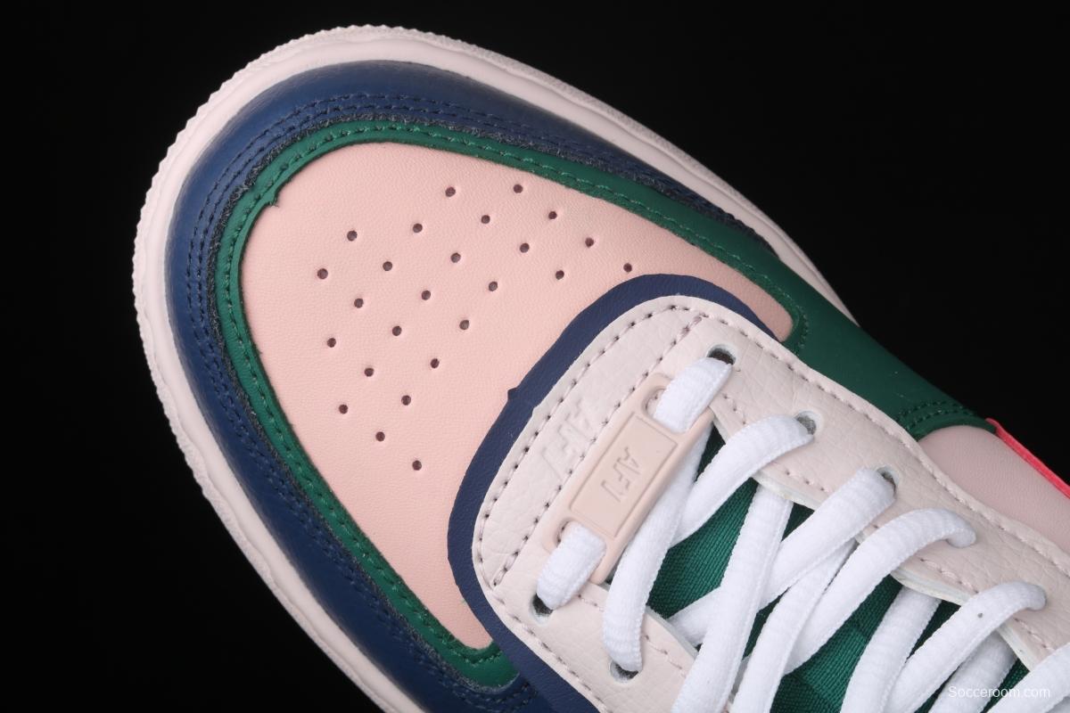 NIKE Air Force 1 ShAdidasow blue, pink and green light weight heightened low-top white board shoes CI0919-400