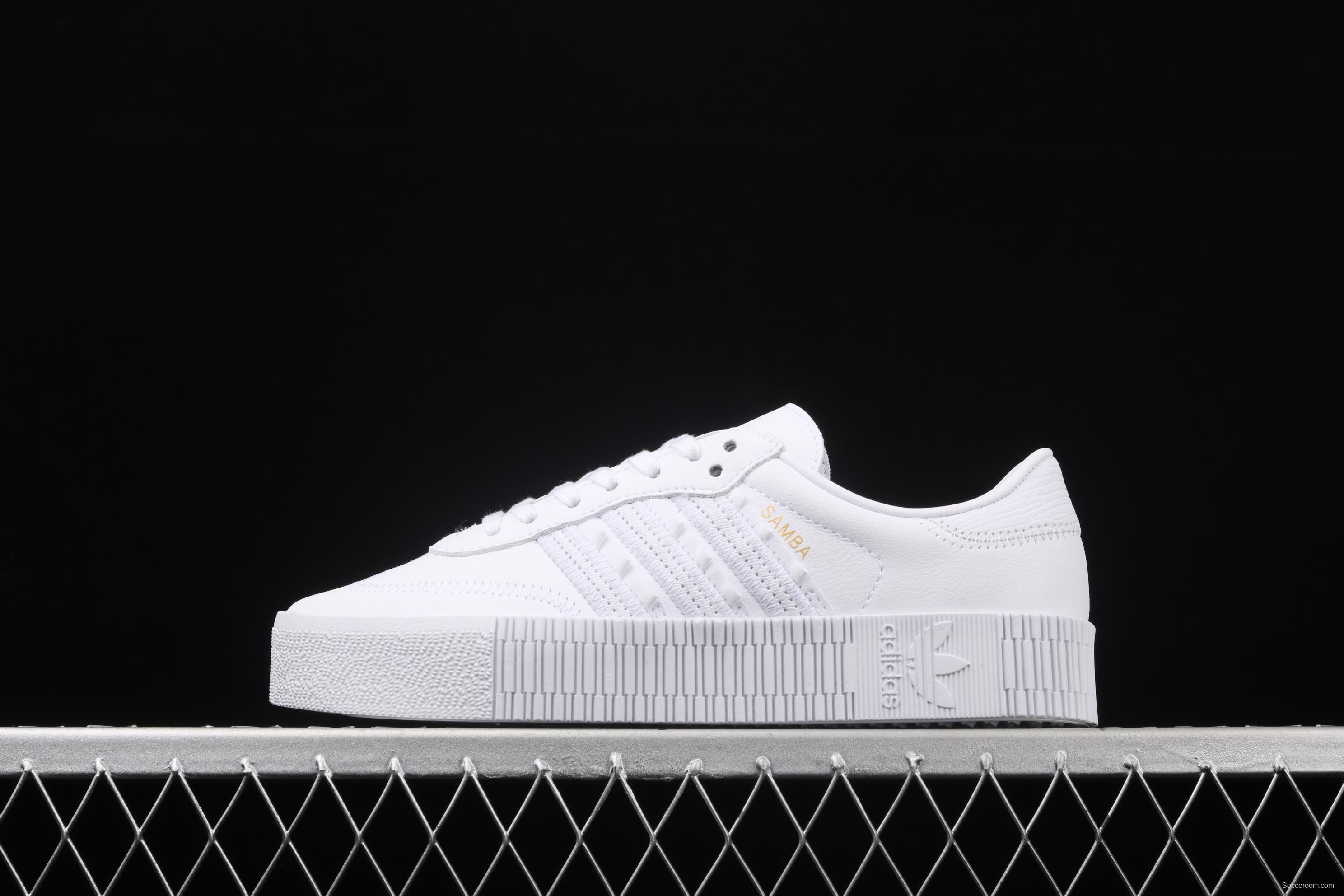 Adidas Sambarose W FV7420 clover retro head layer all white lace thick soles raised board shoes