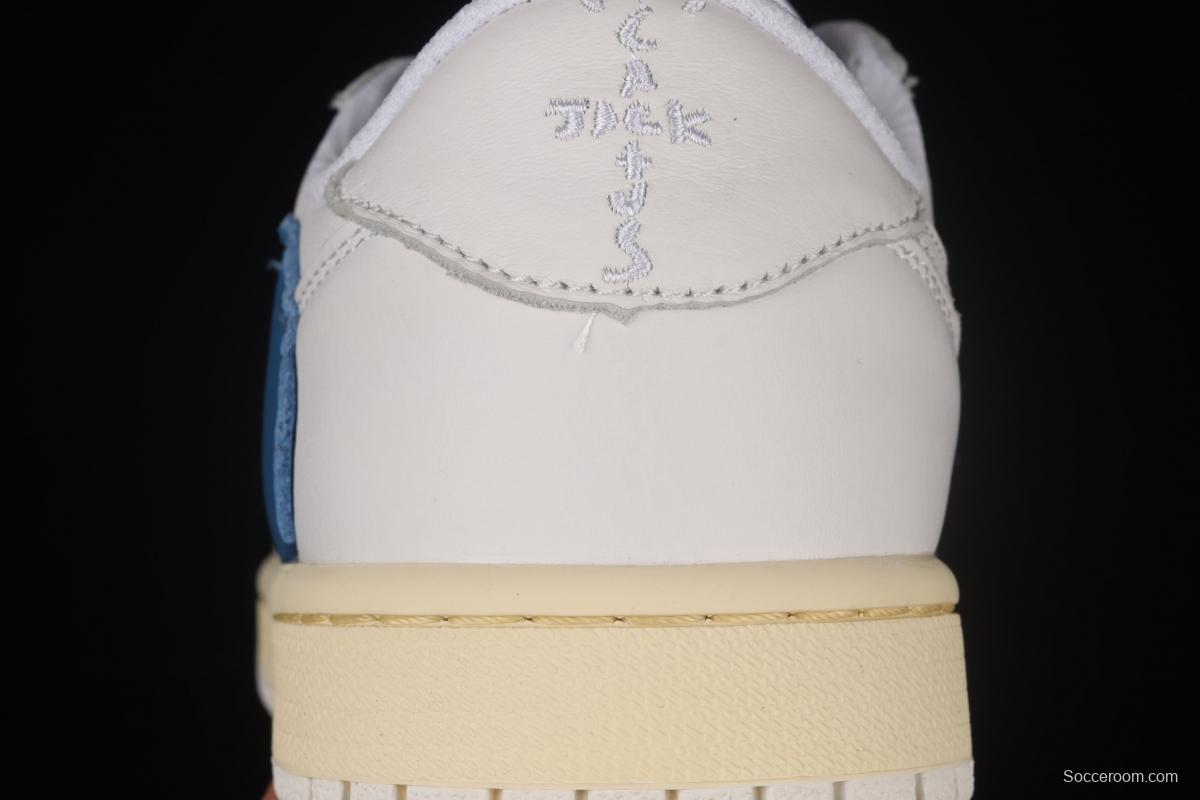 Travis Scott x Air Jordan 1 Low raw rubber white blue inverted low top cultural board shoes CQ3277-100