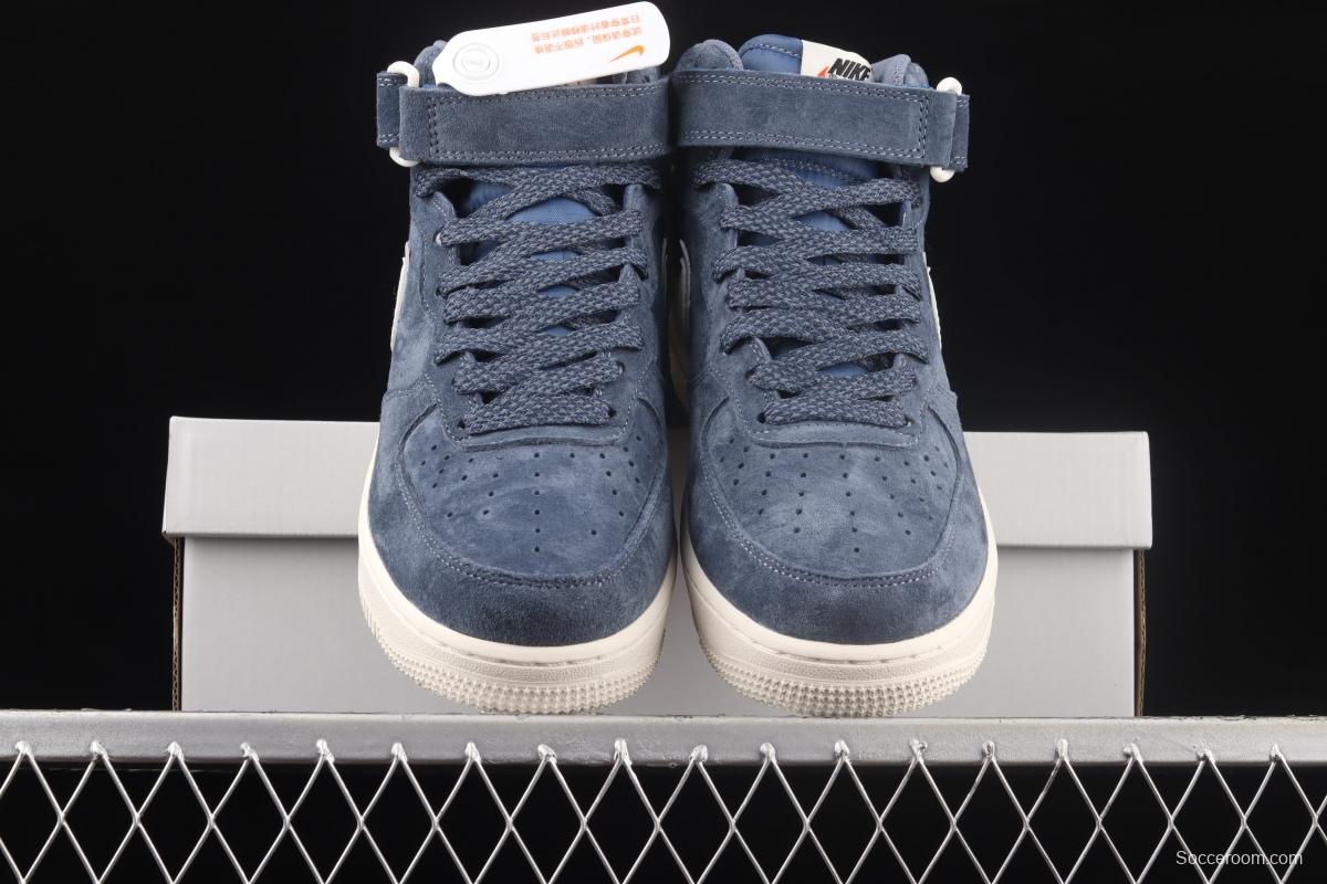 NIKE Air Force 1' 07 Mid dark blue suede 3M reflective mid-finish casual board shoes AA1118-007