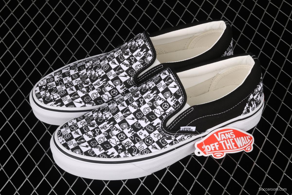 Vans Classics Slip-On lazy black-and-white graffiti printed low-top shoes VN000EYEBWW