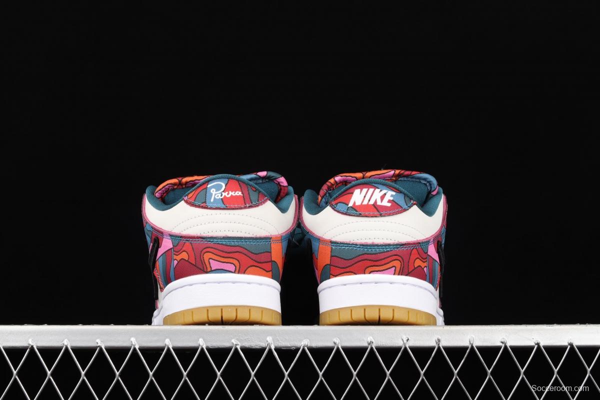 Parra x NIKE DUNK SB Low Pro White, Blue and Red Abstract Art scratch Music Olympic Slam Dunk Series retro low-top leisure sports skateboard shoes DH7695-600