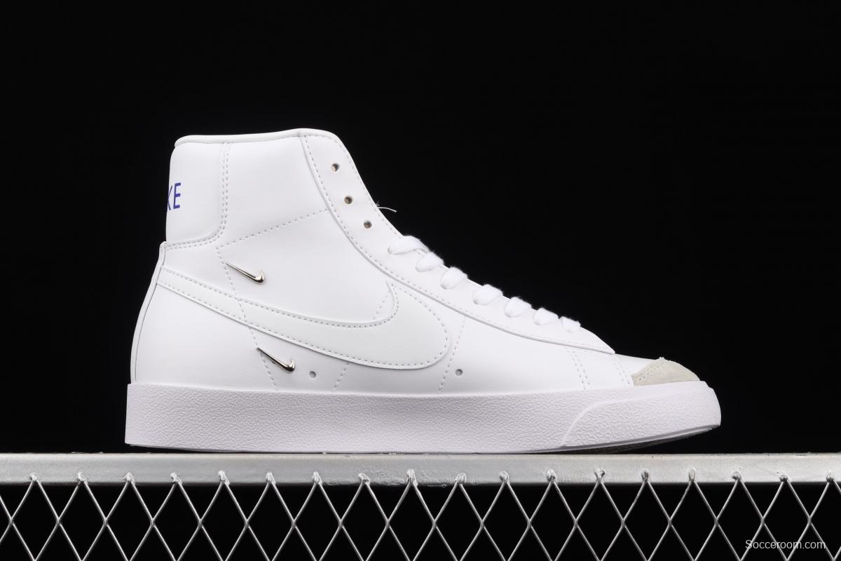 NIKE Blazer Mid'77 SE Chrome Luxe White, Blue and Silver Trail Blazers High Top Leisure Board shoes CZ4627-100