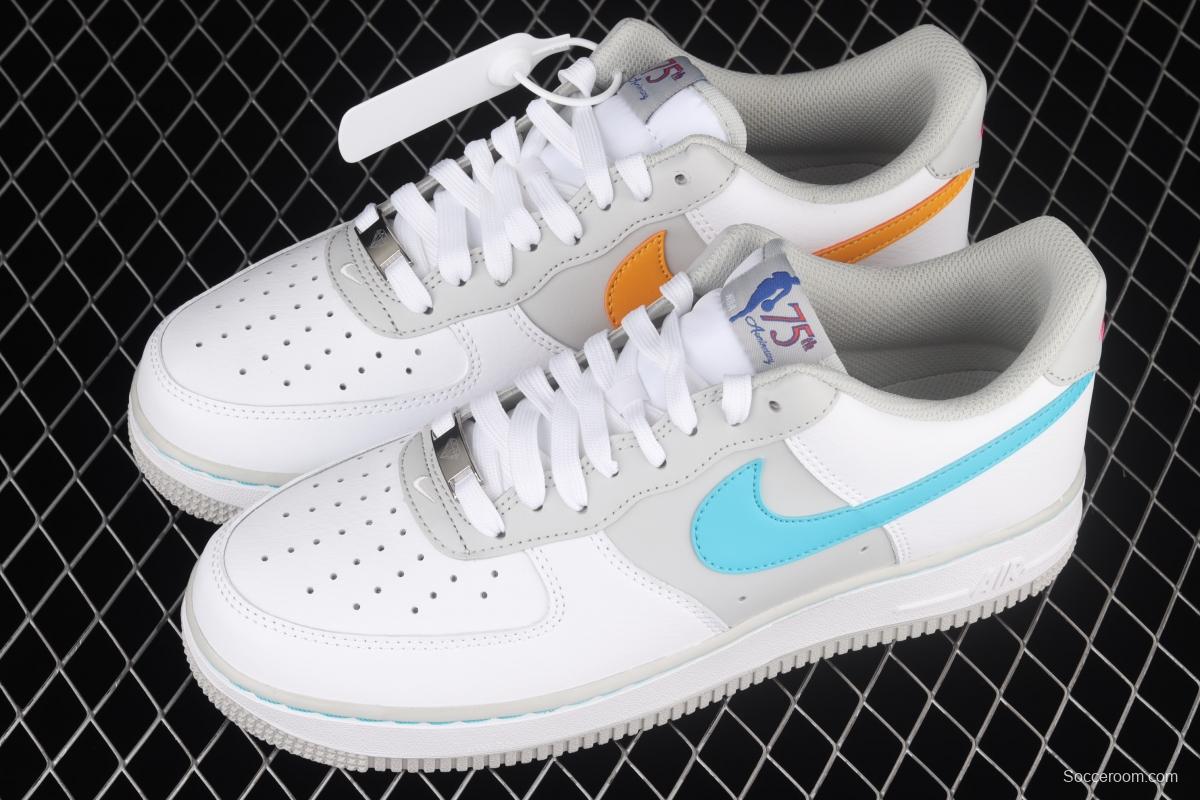 NBA x NIKE Air Force 1x 07 Low white, blue, yellow, mandarin duck hook low-top casual board shoes DC8874-100