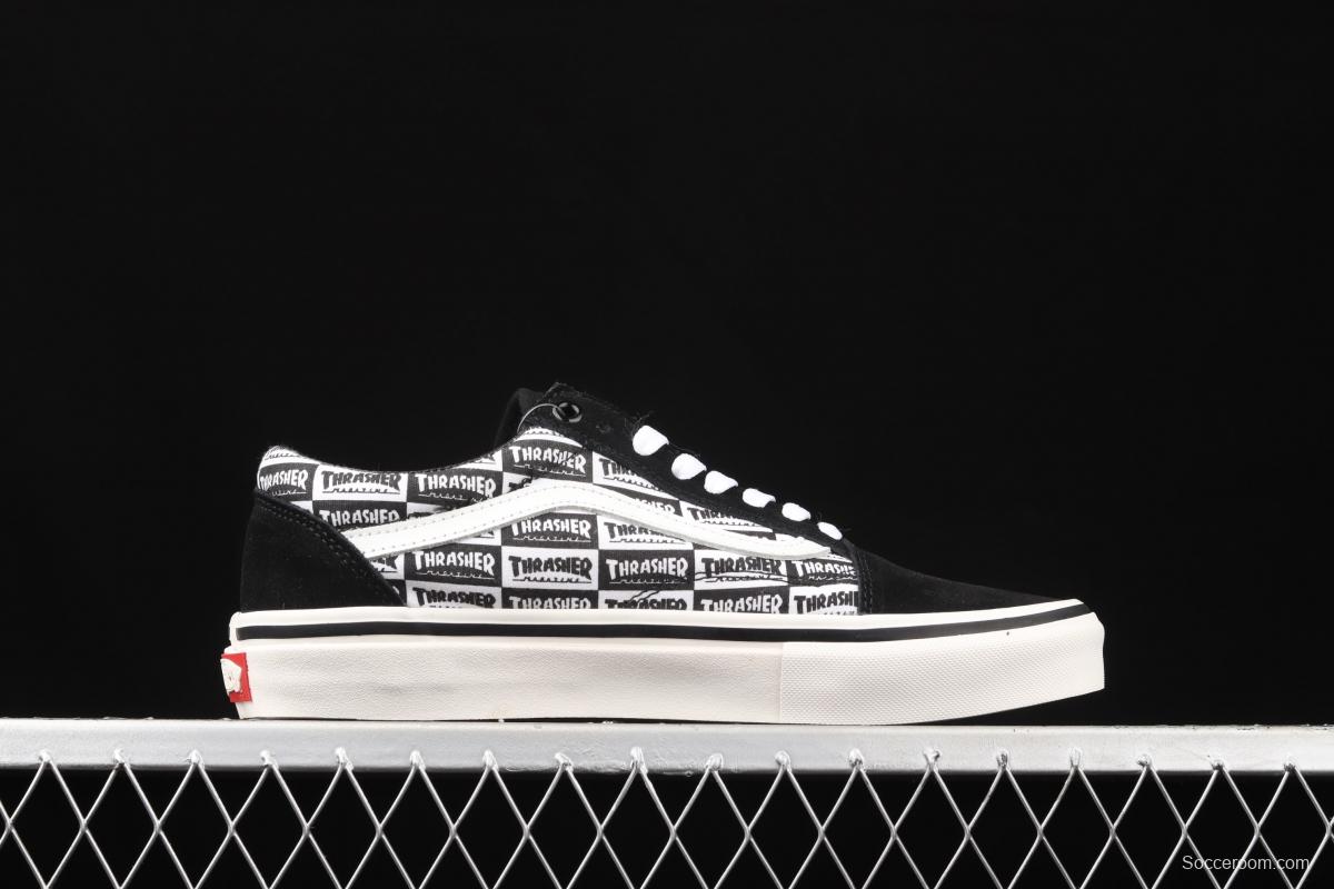 Vans Skate Old Skool Customs x Thrasher co-branded black-and-white brand logo full of low-top casual shoes VN0A5HYKBDI