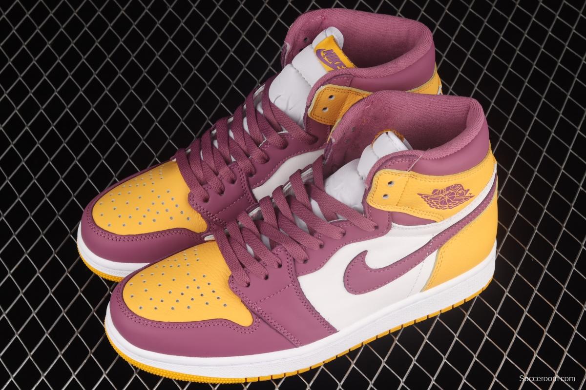 Air Jordan 1 High white-purple-yellow high-top basketball shoes 555088-706