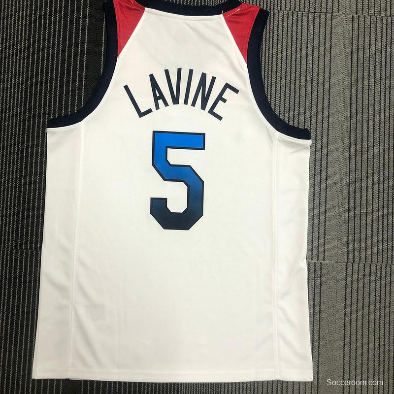 Thai Version Men's Zach LaVine White USA Basketball Player Jersey