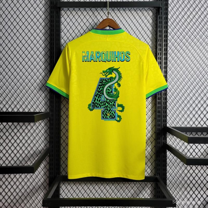 2022 Brazil Home National Team World Cup Soccer Jersey With Special Dragon Namesets