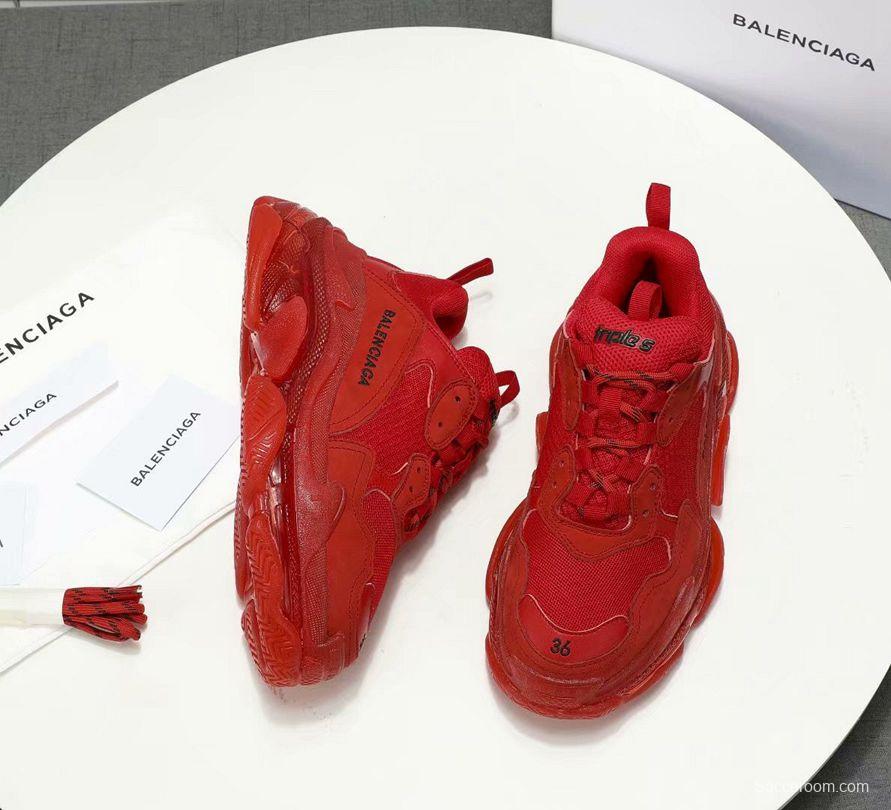 Men/Women Balenciaga Triple S Clear Sole Red SneakerItem 6380380