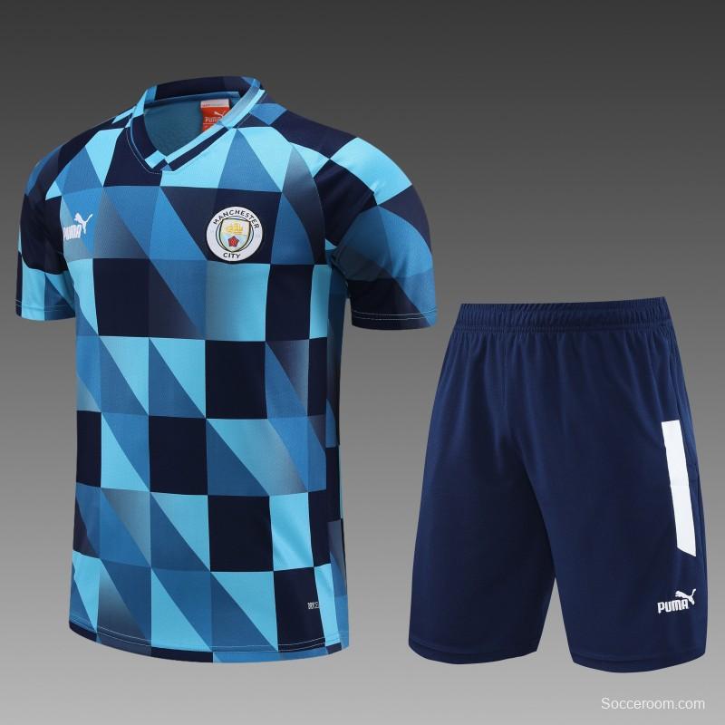 23 24 Manchester City Black Blue Short Sleeve+Shorts