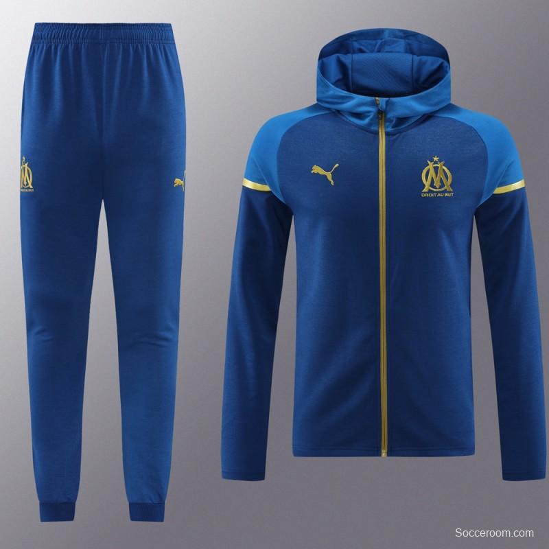 23/24 Olympique Marseille Blue Full Zipper Hoodie Jacket+Pants