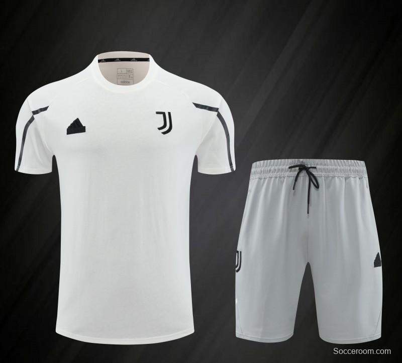 23/24 Juventus White Cotton Short Sleeve Jersey+Shorts