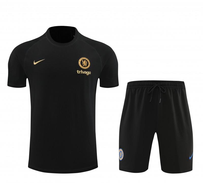 23/24 Chelsea Black Cotton Short Sleeve Jersey+Shorts