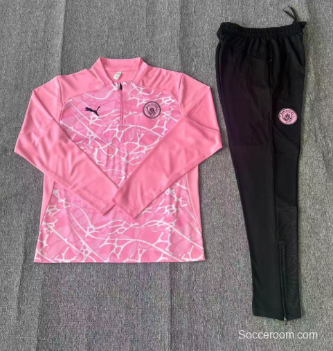 24/25 Kids Manchester City Pink Half Zipper Jacket+Long Pants