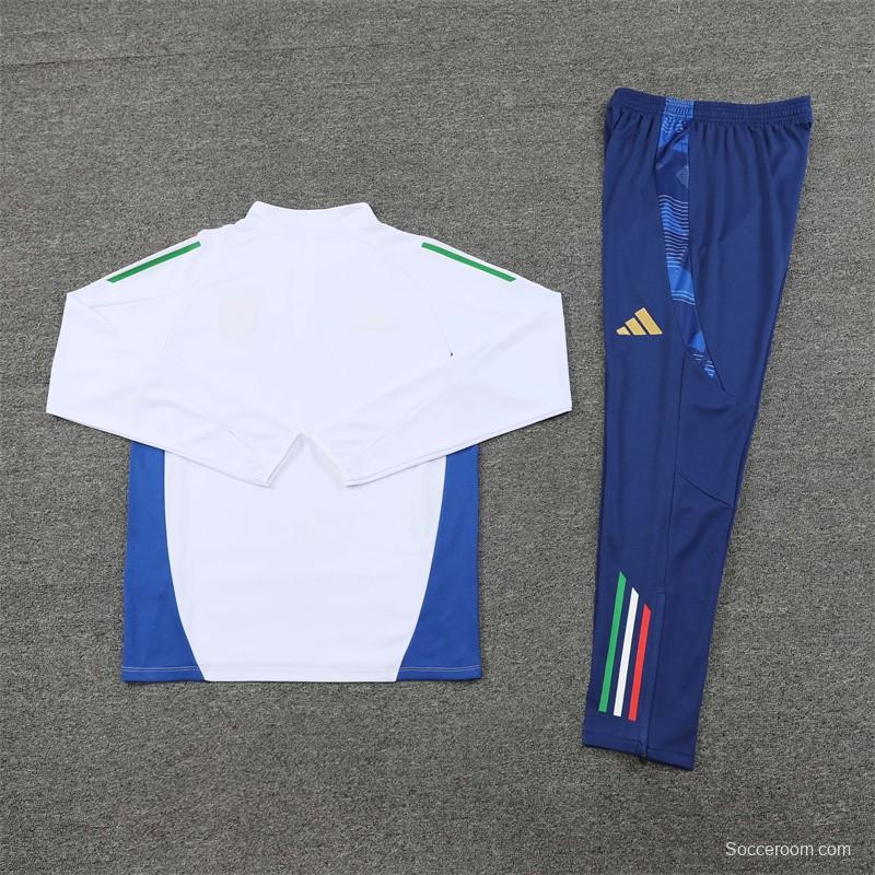 2024 Italy White Half Zipper Jacket+Long Pants