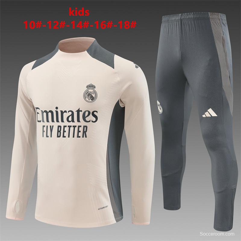 24/25 Kids Real Madrid khaki Half Zipper Jacket+Long Pants