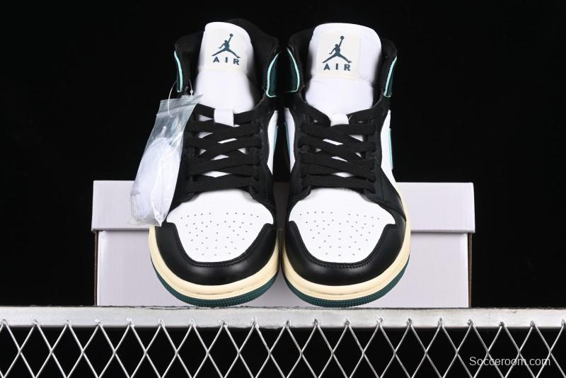 Nike Air Jordan 1 Mid AJ1 Snake Black Green Toe Mid-Top Basketball Shoes - FQ7818-100