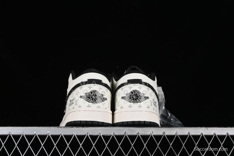 Nike Air Jordan 1 Low LV Collaboration - Black Denim Print Custom High-End Basketball Shoes - SJ9950-006