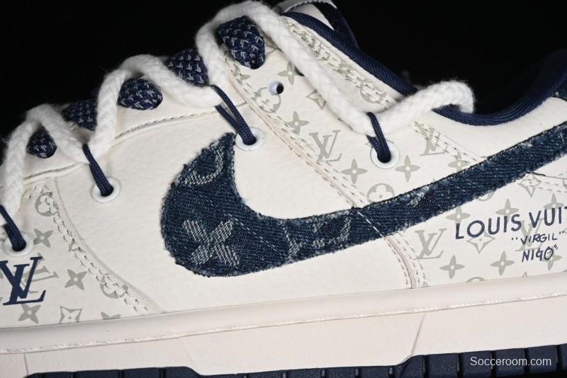 Nike SB Dunk Low LV Collaboration - Light Blue Check Print Anniversary High-End Custom Low-Top Casual Sneakers - SJ2068-249