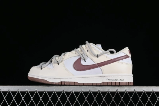 Nike Dunk Low Next Nature SB Lace-Up Low-Top Casual Sneakers in Cream Dark Brown - DD1873-103