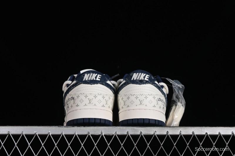 Nike SB Dunk Low LV Collaboration - Light Blue Check Print Anniversary High-End Custom Low-Top Casual Sneakers - SJ2068-249