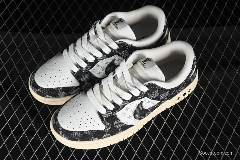 Nike SB Dunk Low LV Collaboration - Black Checkerboard Anniversary Custom Low-Top Casual Skate Shoes - XB3802-353