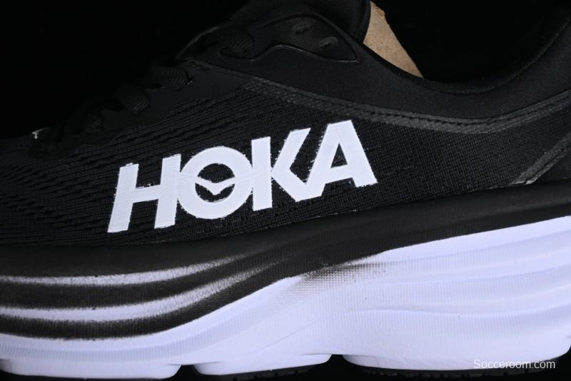 HOKA ONE ONE Bondi 8 Functional Cushioned Running Shoes with Engineered Mesh Upper - 1123202 BWHT