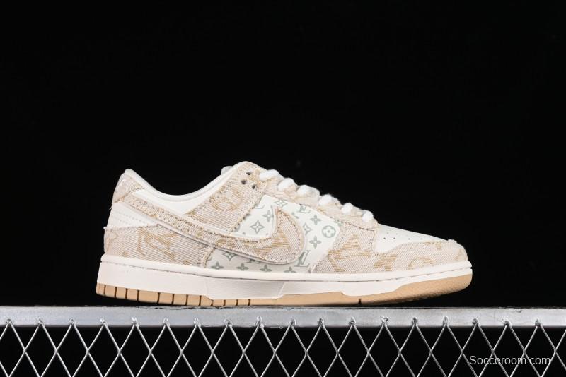 Nike SB Dunk Low LV Collaboration - Beige Swoosh Anniversary High-End Custom Low-Top Casual Skate Shoes - SJ2068-258