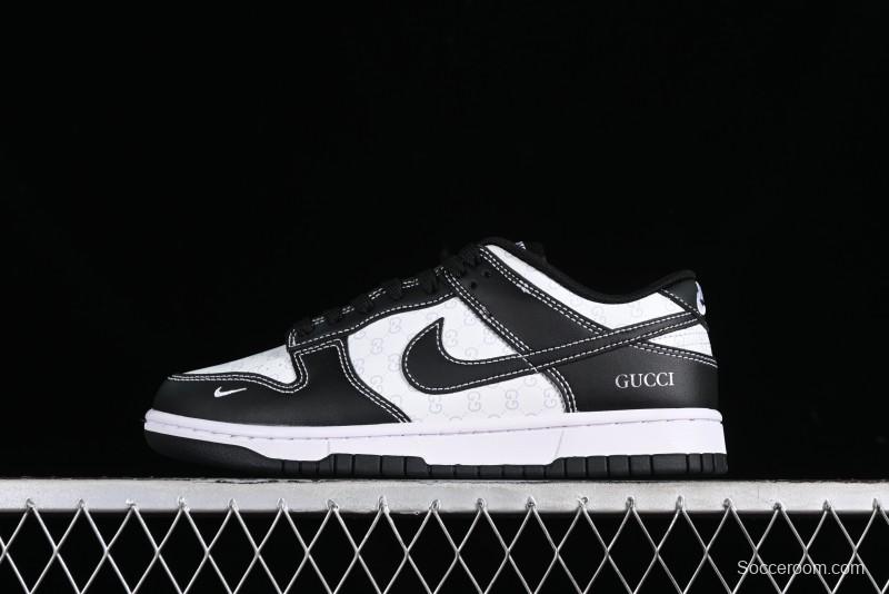 Nike SB Dunk Low Gucci Collaboration - Double G Embroidery Black Swoosh Anniversary Custom Low-Top Casual Skate Shoes - SF1588-136