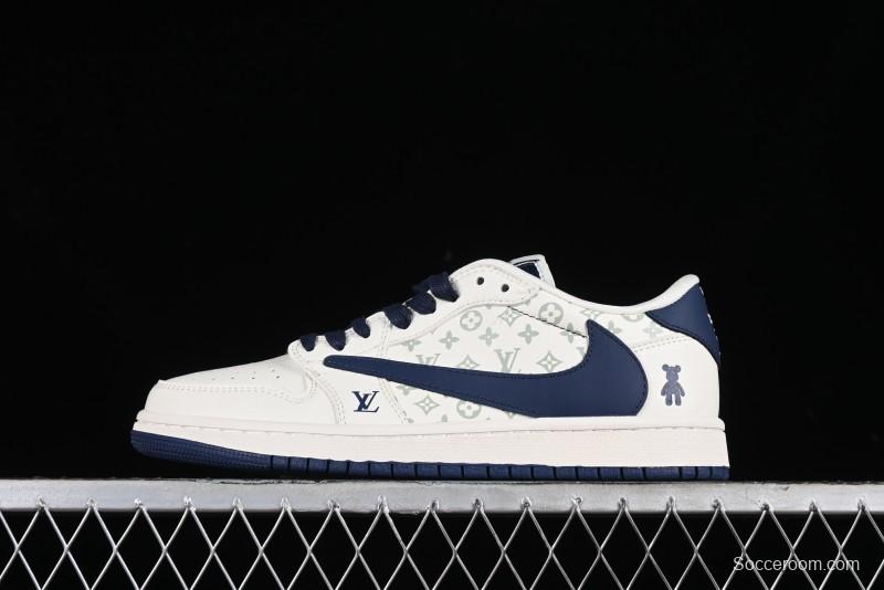 Nike Travis Scott x Fragment Design x Air Jordan 1 Low OG SP AJ1 LV Collaboration Light Blue Violent Bear Low-top Casual Sneakers - SJ2068-100
