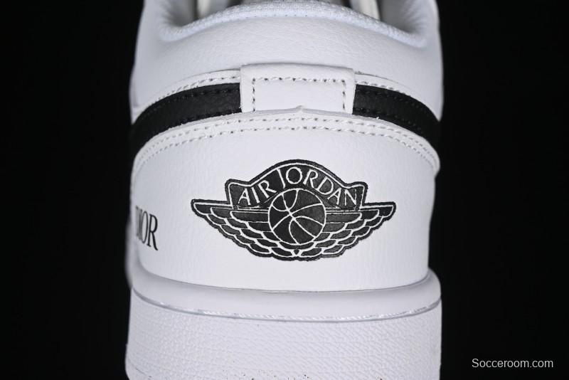 Nike Air Jordan 1 AJ1 Dior Collaboration - White Black Custom Low Top Retro Basketball Shoes - LJ6688-010