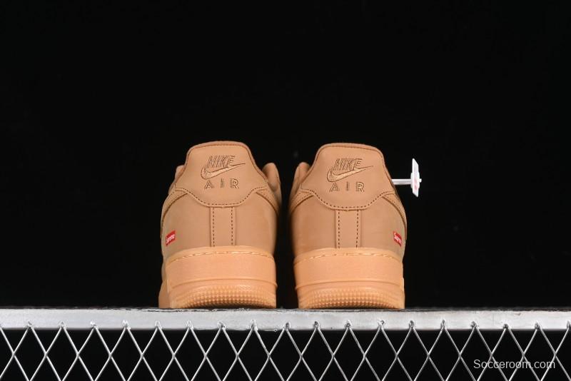 Nike Supreme x Air Force 1 Low Casual Sneakers in Wheat Suede with Full-Length Air Cushion - DN1555-200