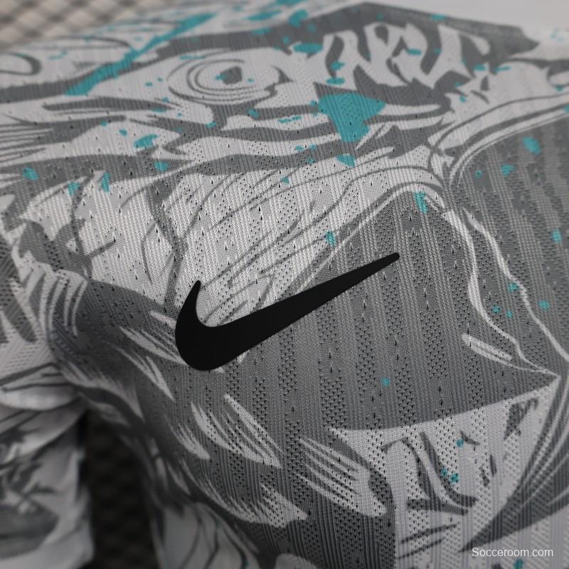 Player Version 2025 Brazil White with Blue Macaw Jersey