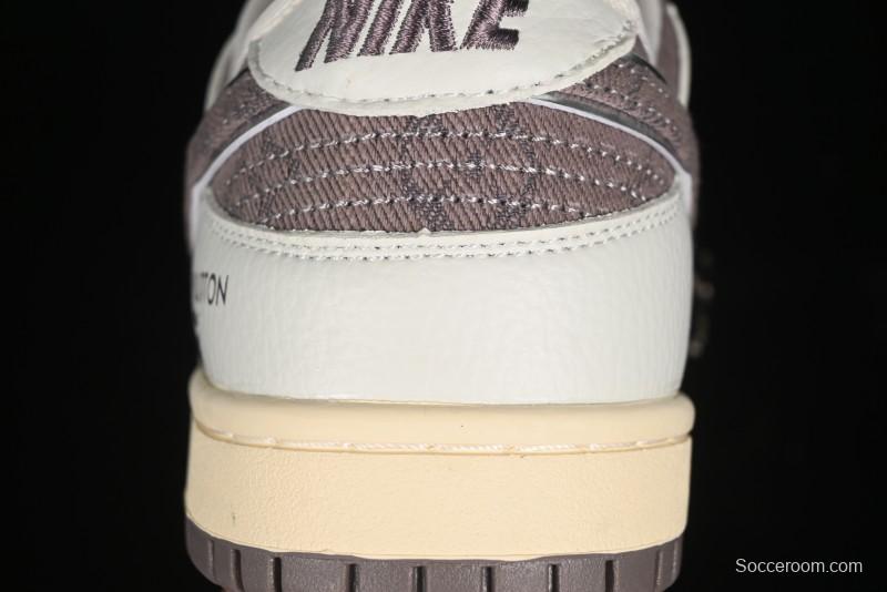 Nike SB Dunk Low LV Collaboration - Beige Denim Swoosh Anniversary High-End Custom Low-Top Casual Skate Shoes - JH8310-957