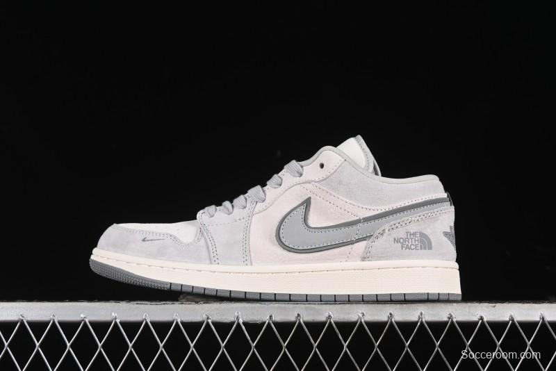 Nike Air Jordan 1 Low AJ1 The North Face Collaboration - Suede Grey Retro Basketball Shoes - DM5688-111