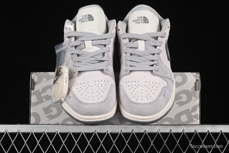 Nike Air Jordan 1 Low AJ1 The North Face Collaboration - Suede Grey Retro Basketball Shoes - DM5688-111