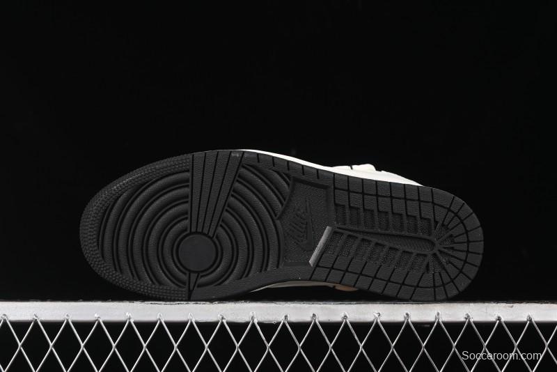 Nike Travis Scott x Fragment Design x Air Jordan 1 Low OG SP AJ1 Black Logo Drawstring Low-Top Casual Sneakers - SJ0086-135