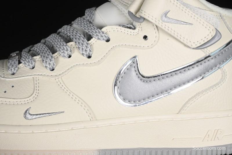 Nike Air Force 1 '07 Mid Casual Sneakers in Light Grey with 3M Reflective Details and Crystal Outsole - XL0236-232