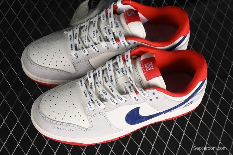 Nike SB Dunk Low Givenchy Collaboration - Gray Blue Red Double Swoosh Anniversary High-End Custom Low-Top Casual Sneakers - CF3688-033