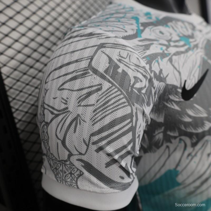 Player Version 2025 Brazil White with Blue Macaw Jersey