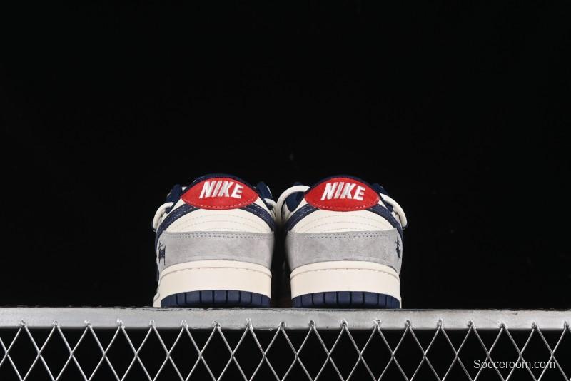Nike SB Dunk Low Stussy Collaboration - Lace-Up Off White Navy Swoosh Anniversary High-End Custom Low-Top Casual Sneakers - SJ2068-308