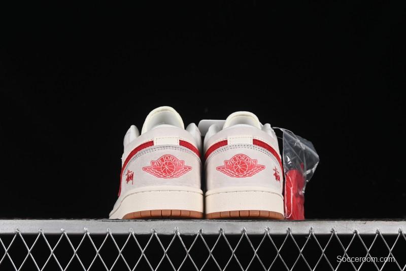 Nike Air Jordan 1 Low Stussy Collaboration - Pink Pig Retro Low-Top Basketball Shoes - SJ9950-023