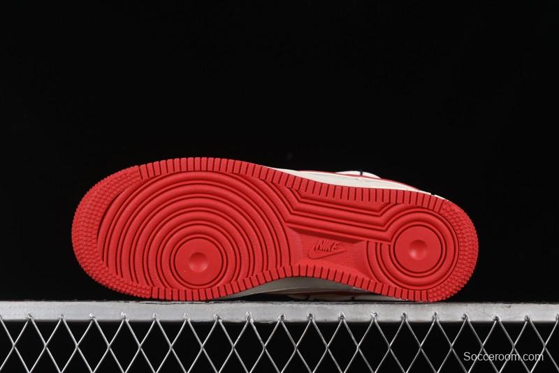 Nike Air Force 1 '07 Low Stussy Collaboration - Off White Red Lace-Up Low-Top Casual Sneakers - SJ1198-300