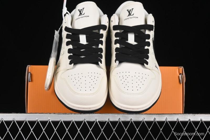 Nike Air Jordan 1 Low AJ1 LV Collaboration - Printed Dark Blue Swoosh High-End Custom Retro Basketball Shoes - WG8850-009