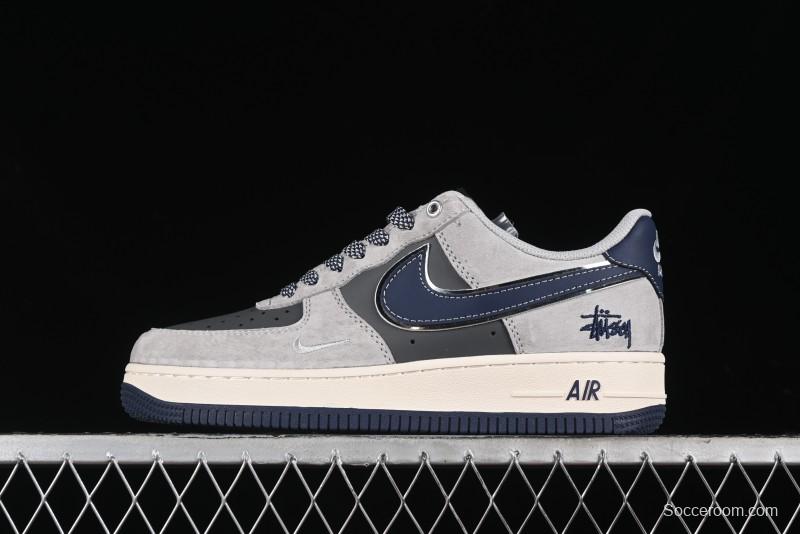 Nike Air Force 1 '07 Low Stussy Collaboration - Grey Pigskin Blue Sole Low-Top Casual Sneakers - SJ6698-005