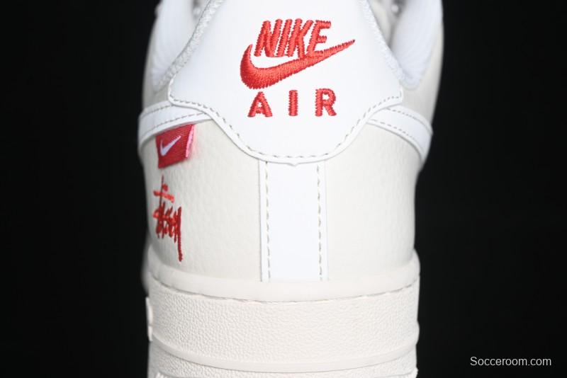Nike Air Force 1 '07 Low Stussy Collaboration - AF1 White Red Label Low-Top Casual Sneakers - SJ6698-016