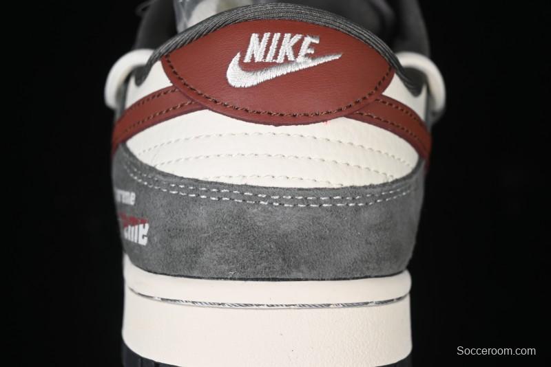 Nike SB Dunk Low Supreme Collaboration - Grey White Red Anniversary Customized Low-Top Casual Sneakers - XS1186-102