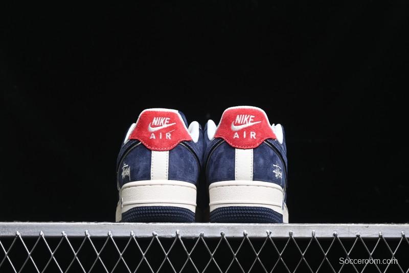 Nike Air Force 1 '07 Low Stussy Collaboration - Navy Red Print Casual Sneakers - XZ6188-350