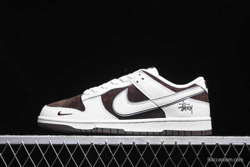 Nike SB Dunk Low Stussy Collaboration - Dark Brown White Swoosh Anniversary Custom Low-Top Casual Sneakers - KK1333-012