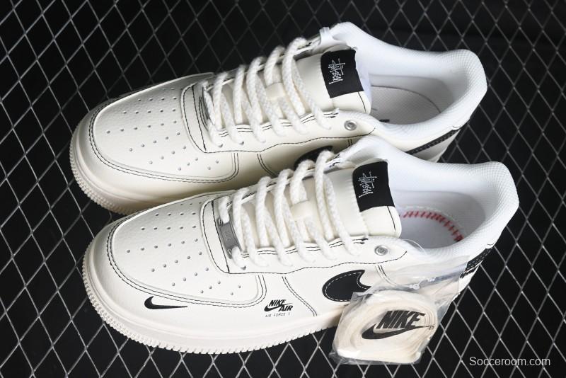 Nike Air Force 1 '07 Low Stussy Collaboration - White Black Swoosh Red Tab Low-Top Casual Sneakers - SJ6698-015